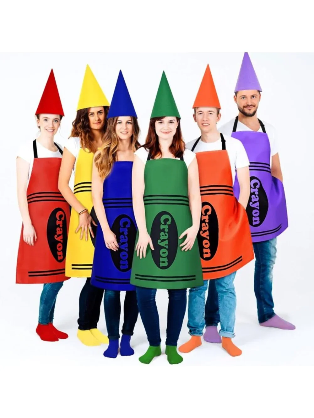 Colorful Crayon Costume for Adults - Fun Group Halloween Outfit with Apron & Hat